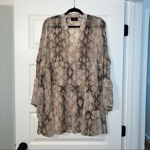Vici Snakeskin Ruffle Long Sleeve Dress Size Large